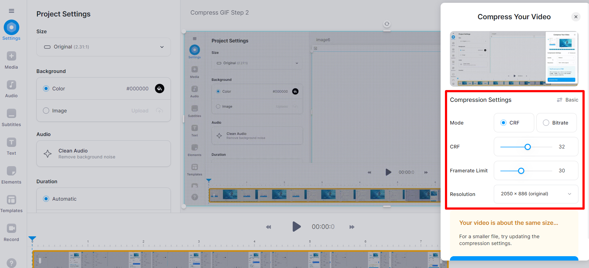 Adjusting CRF settings on VEED's GIF compressor