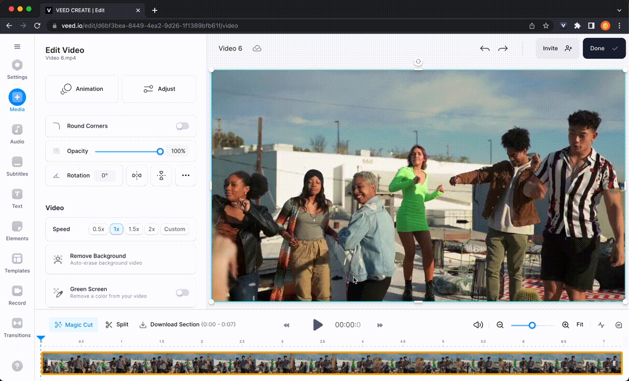 GIF demonstrating how to cut a video on VEED by dragging the orange sliders