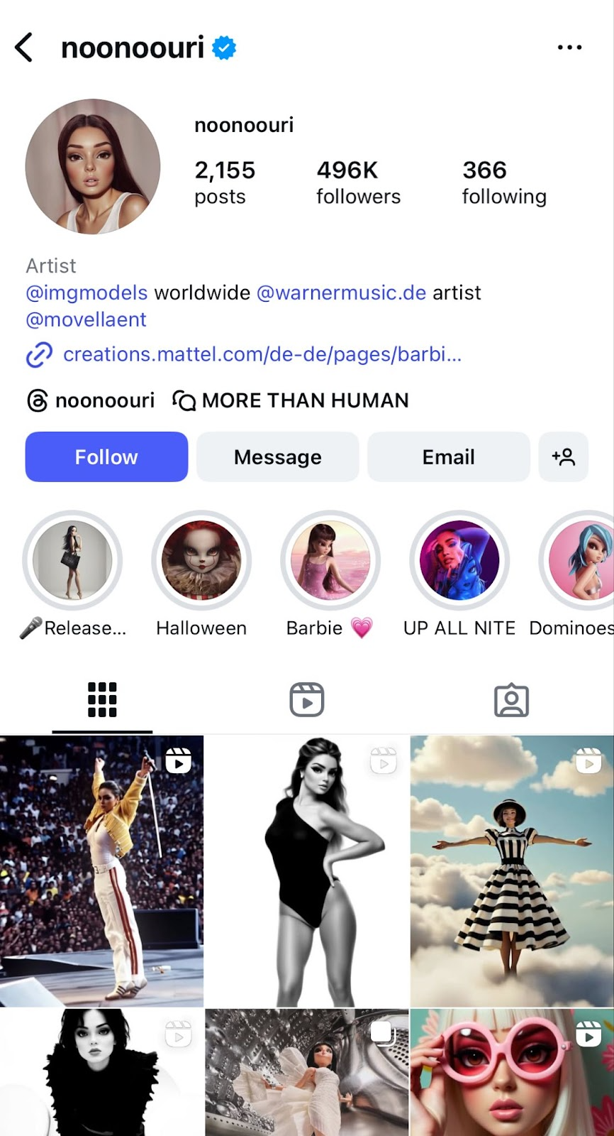 Mobile view of Noonoouri's Instagram profile