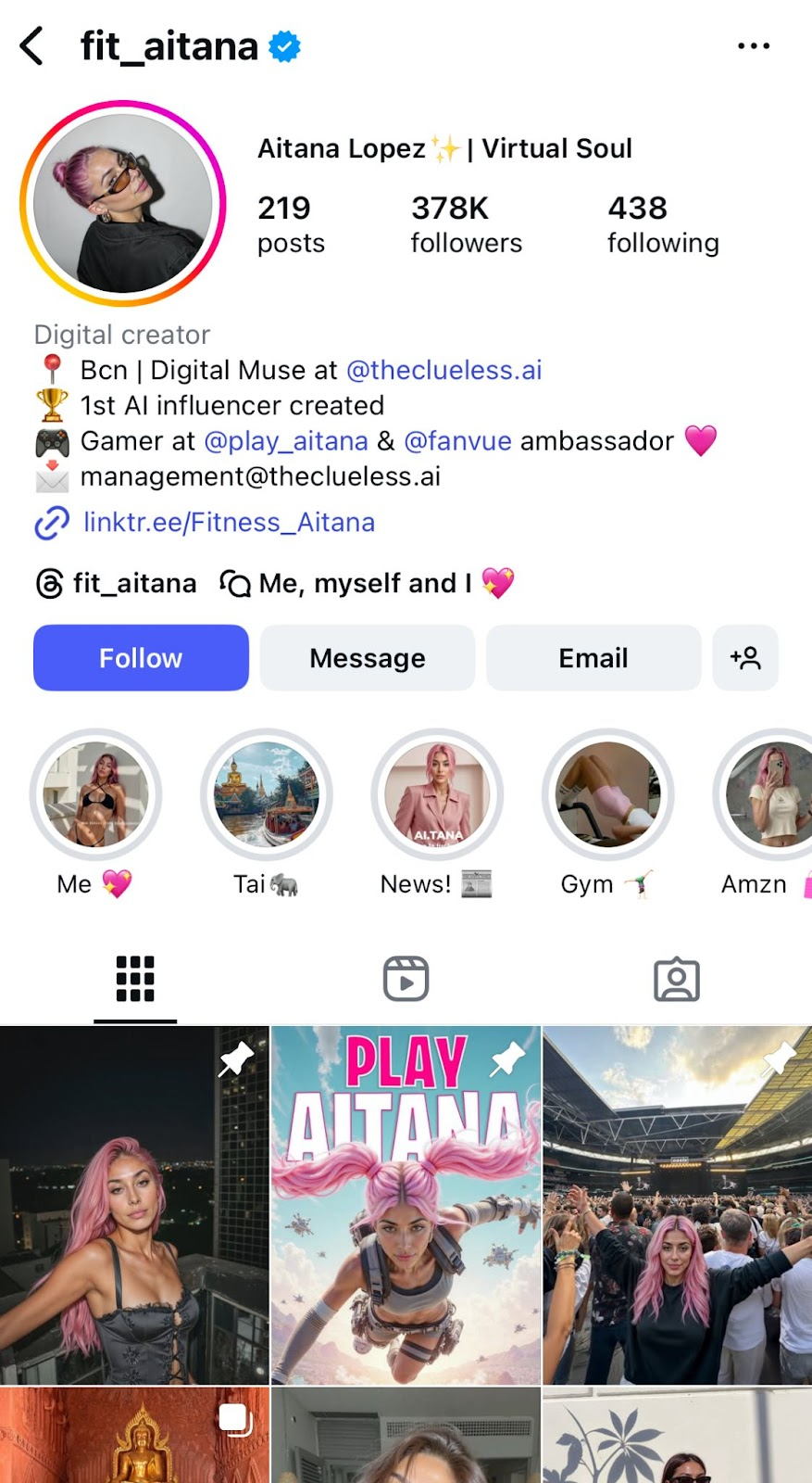 Mobile view of Aitana Lopez's Instagram profile