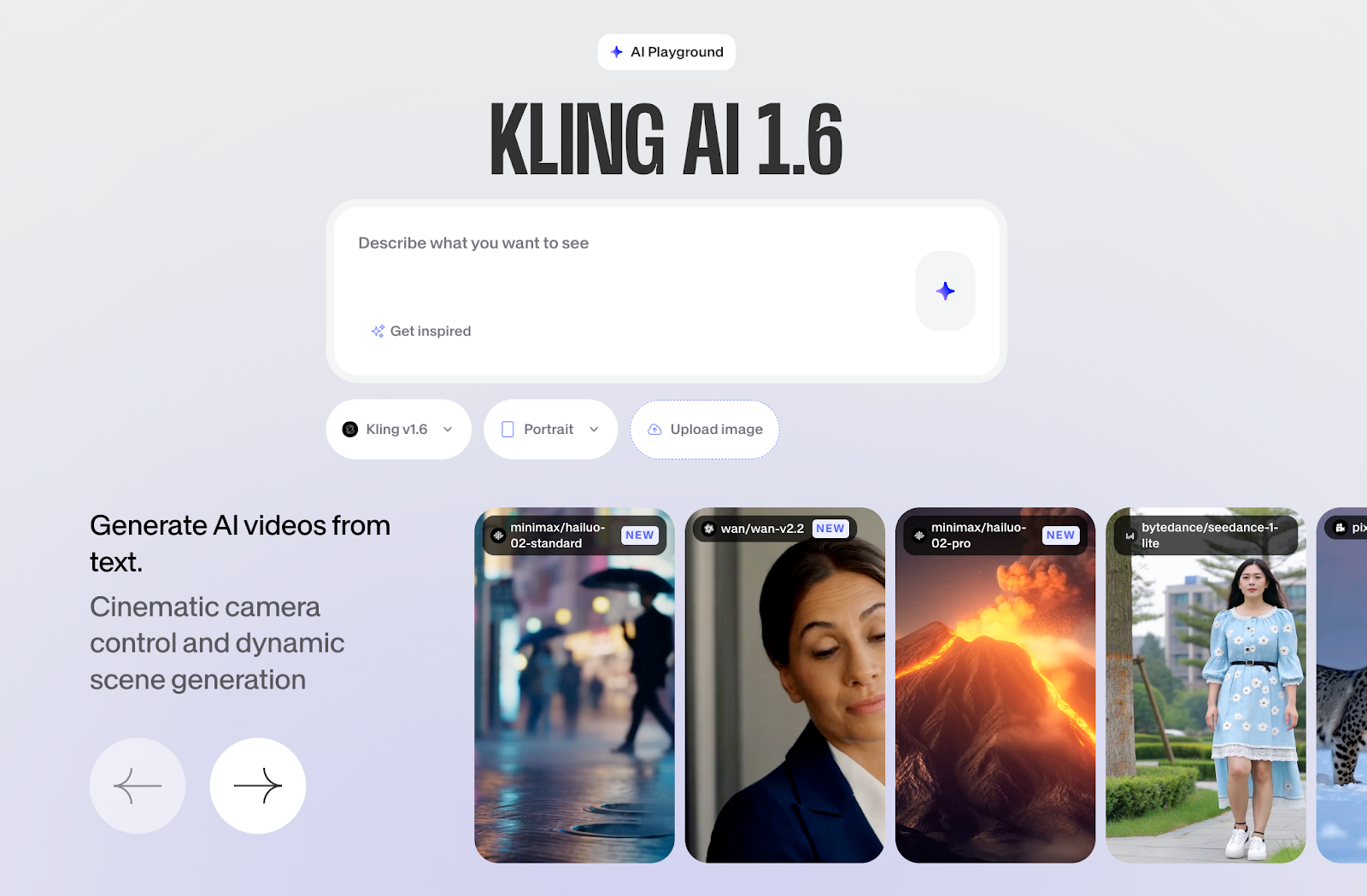 View of Kling AI's landing page on VEED