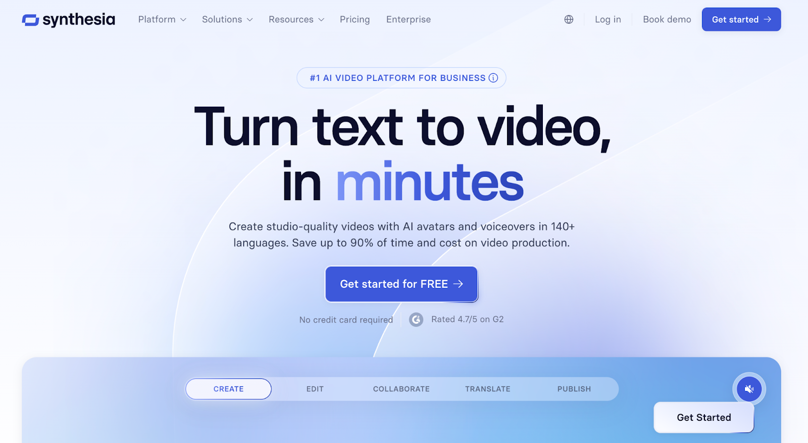 View of Synthesia's landing page