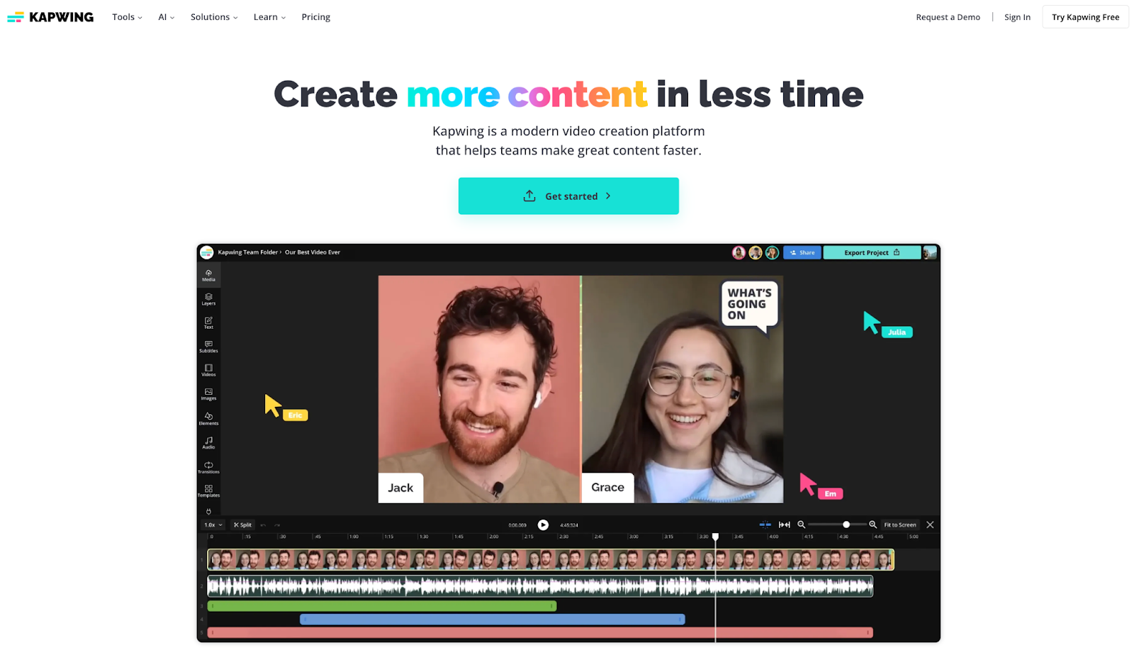 View of Kapwing's landing page