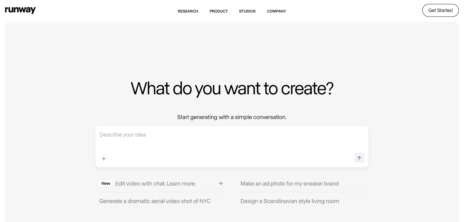 View of Runway gen 2's website