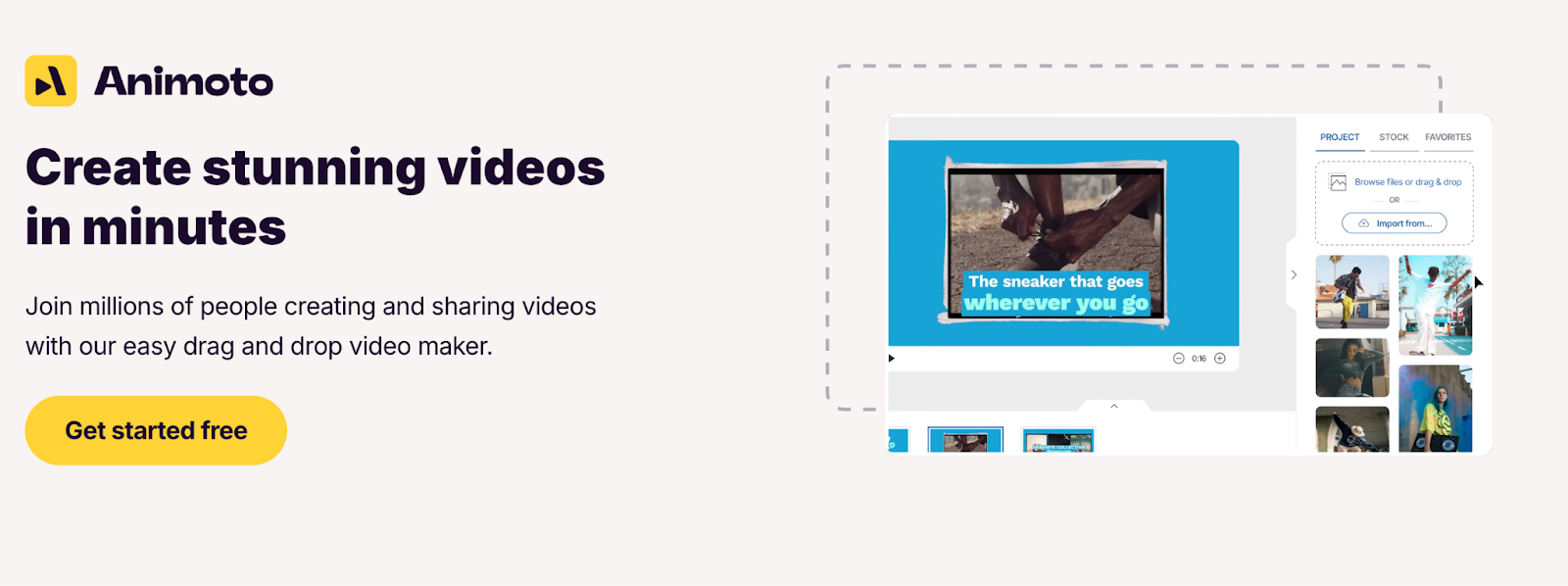 View of Animoto's website home page