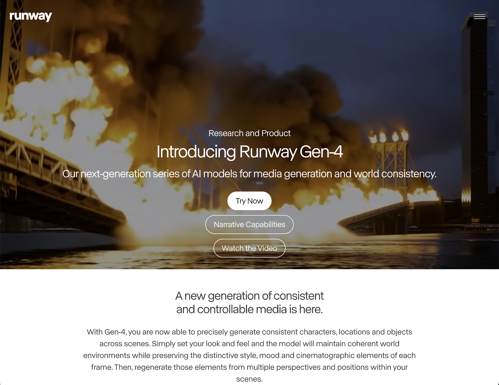 Runway Gen-4's landing page