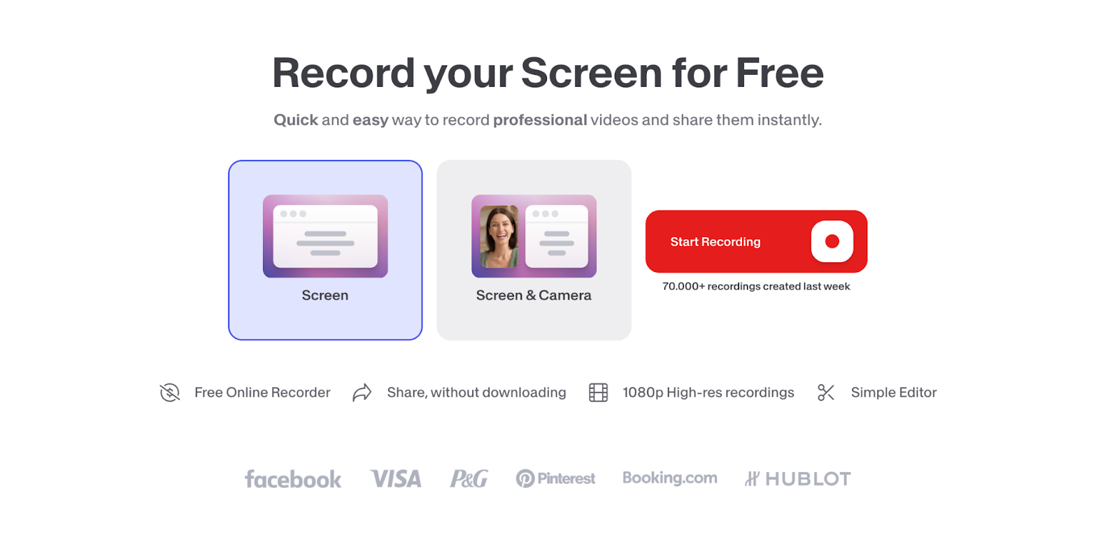 Veed's Screen Recording landing page