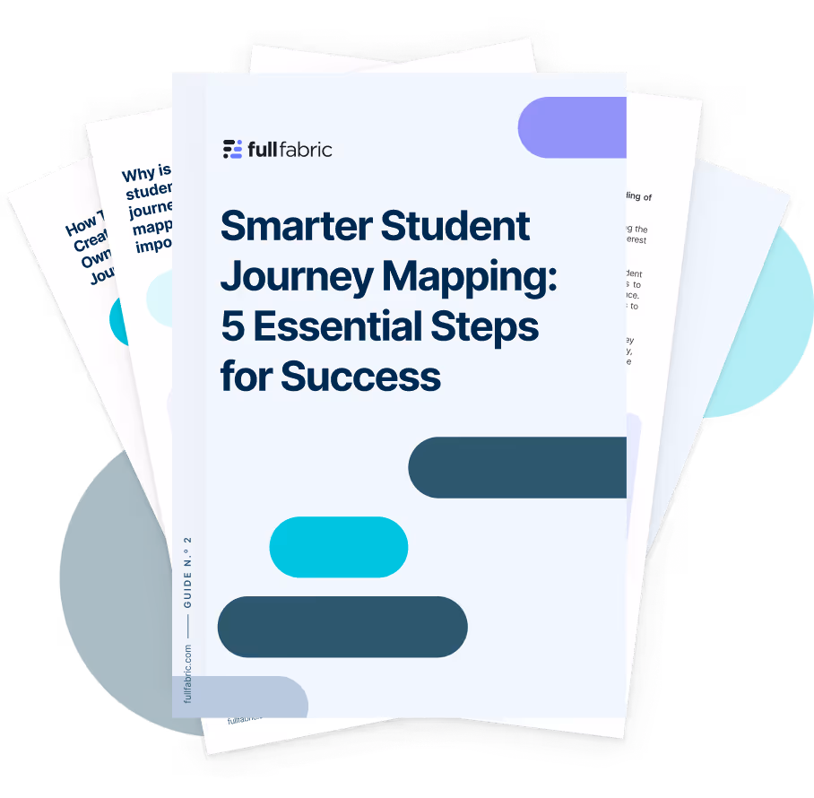 Cover of a guide titled 'Smarter Student Journey Mapping: 5 Essential Steps for Success' by fullfabric, showing a stylized design with colored bars and partially visible pages behind.
