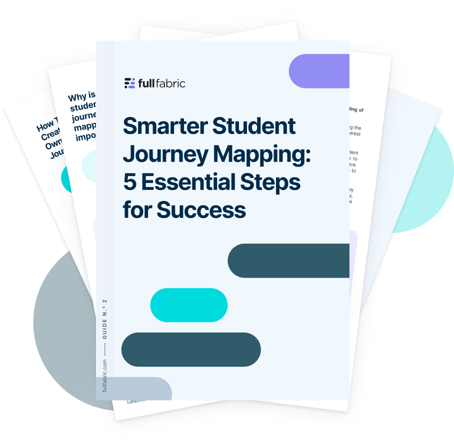 Cover of a guide titled 'Smarter Student Journey Mapping: 5 Essential Steps for Success' by fullfabric, showing a stylized design with colored bars and partially visible pages behind.