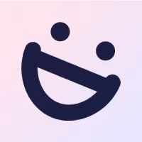 Simple black smiling face icon with two eyes and a wide curved mouth on a light gradient background.