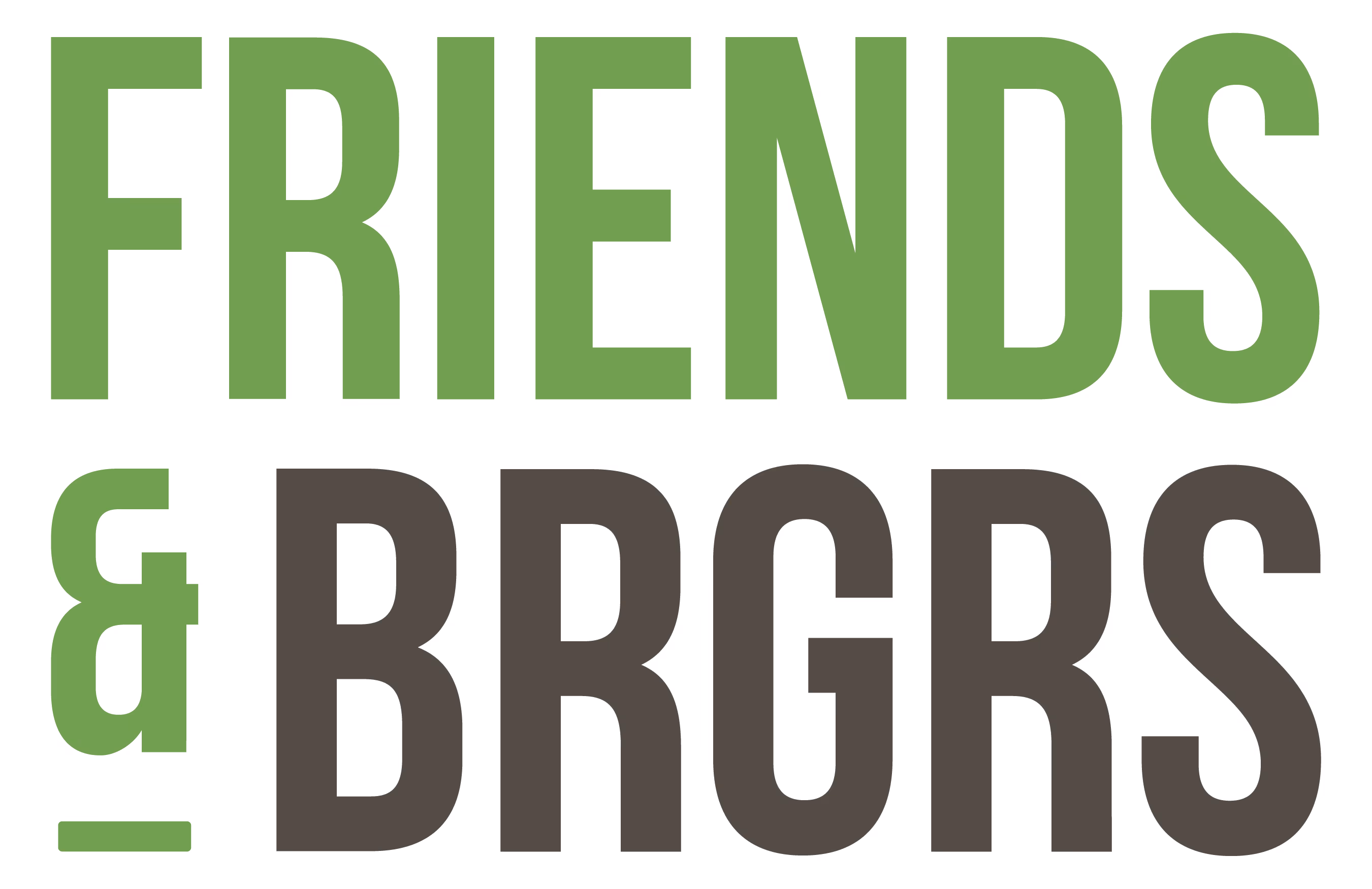 Text reading 'FRIENDS & BRGRS' with FRIENDS and & in green and BRGRS in dark gray.