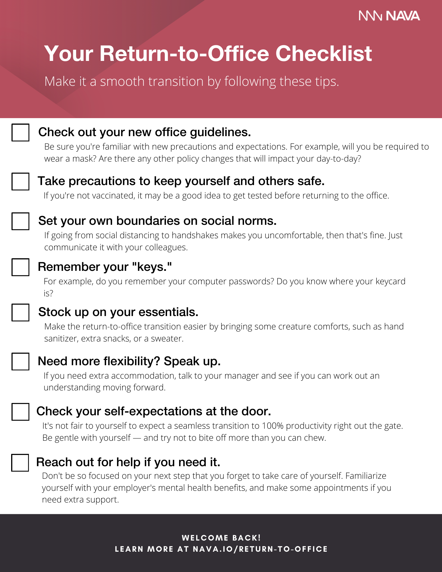 Return-to-office checklist for employees