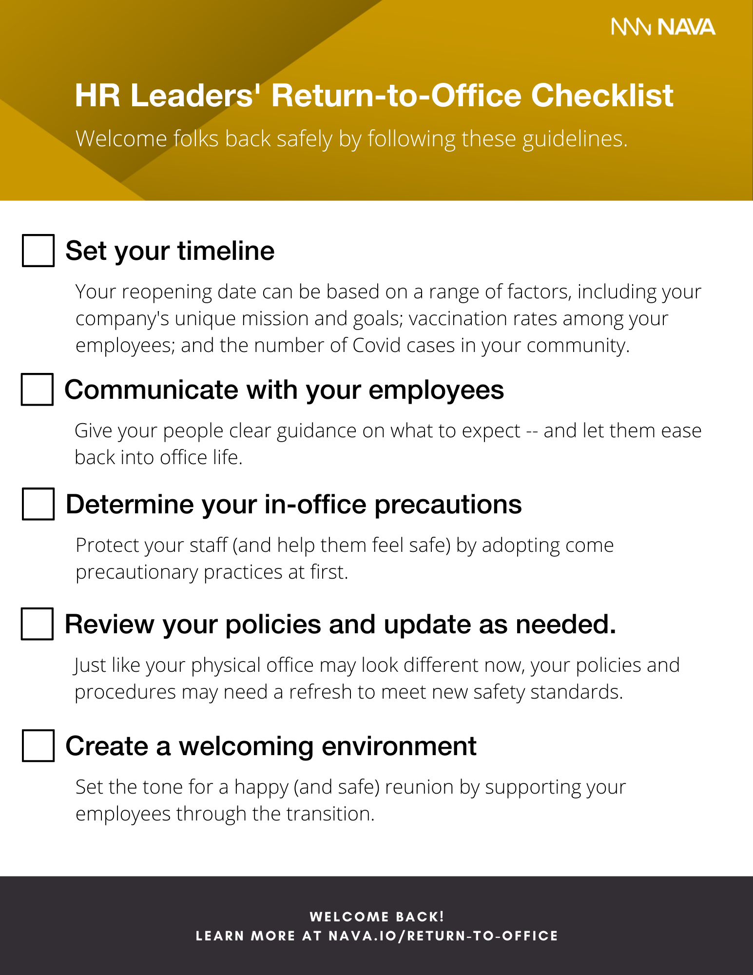 HR leader's return-to-office checklist