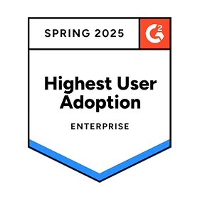G2 badge for Highest User Adoption in Enterprise for Spring 2025 with G2 logo.