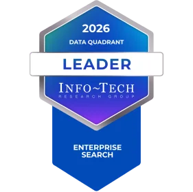2026 Info-Tech Research Group Data Quadrant badge labeled Leader in Enterprise Search.