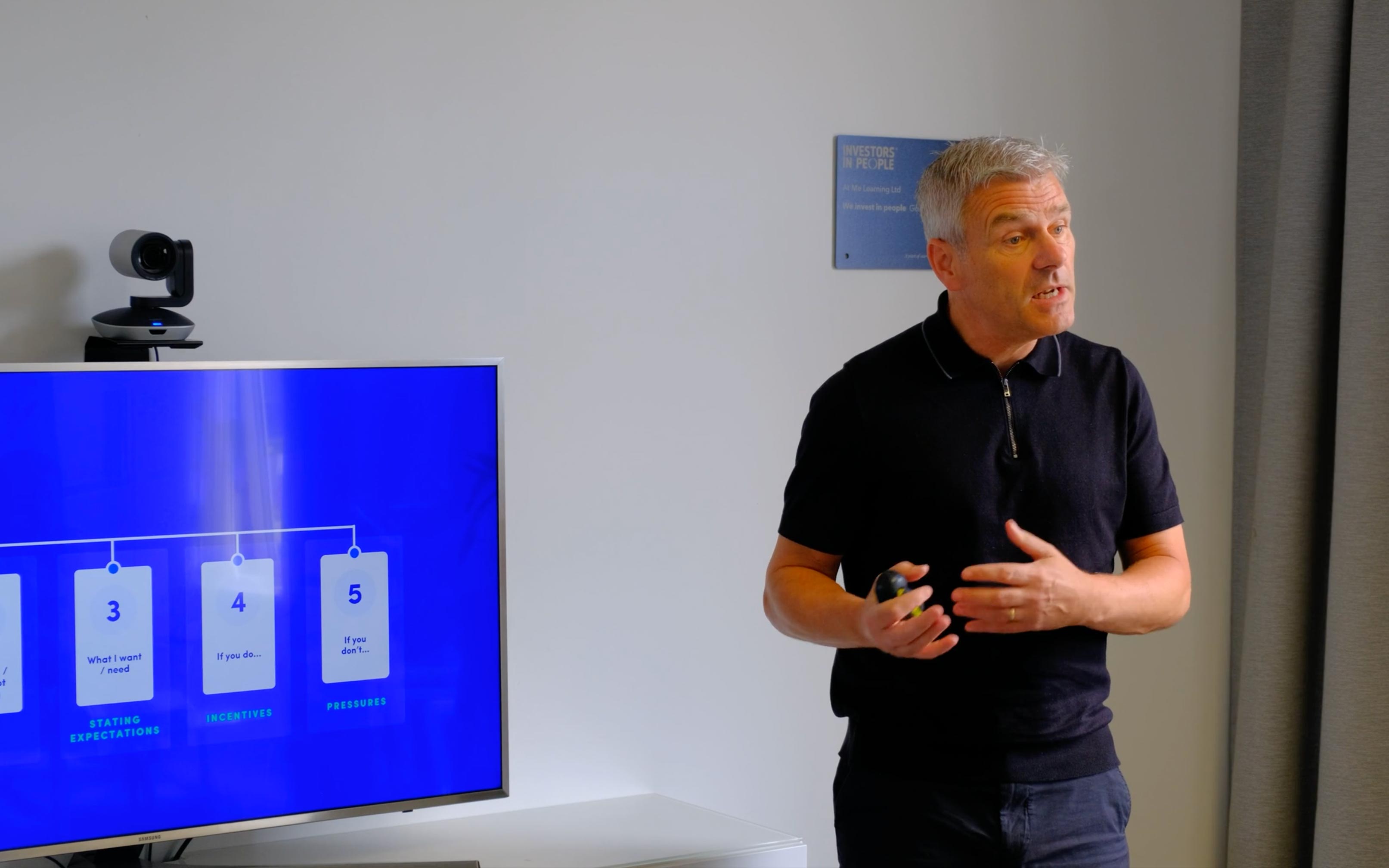 A person presenting in front of a room