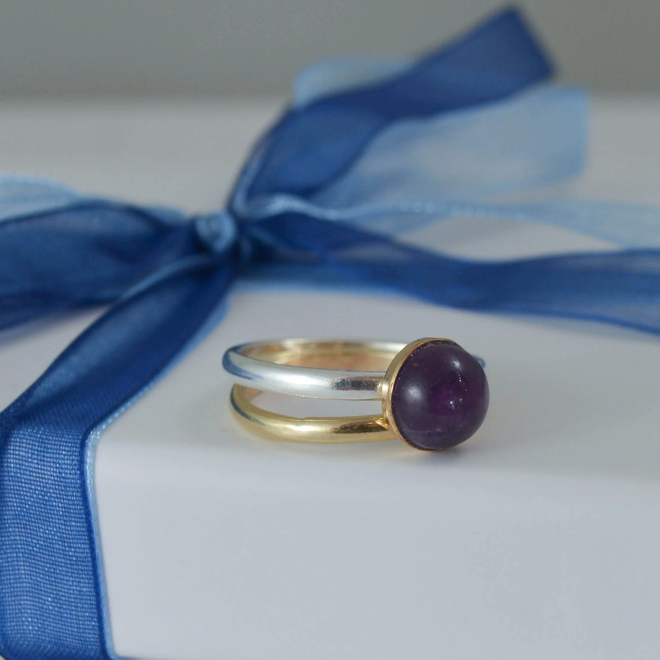 Golden Amethyst Stacking Ring Set