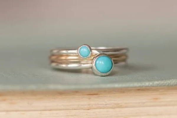 Slim Golden Turquoise Ring Stack  
