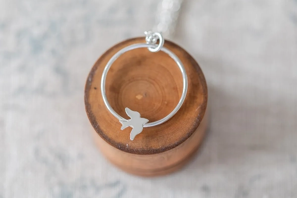 Silver Swallow Hoop Necklace
