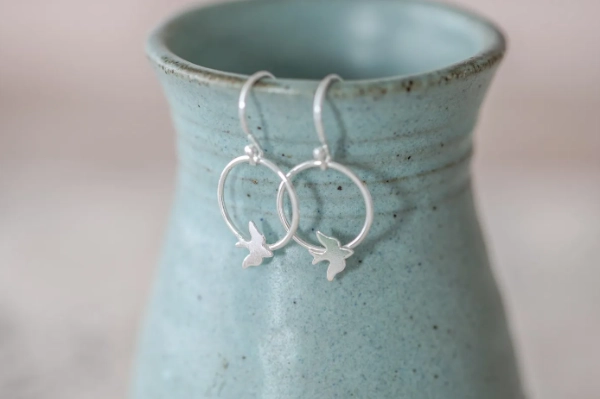 Silver Swallow Hoop Earrings