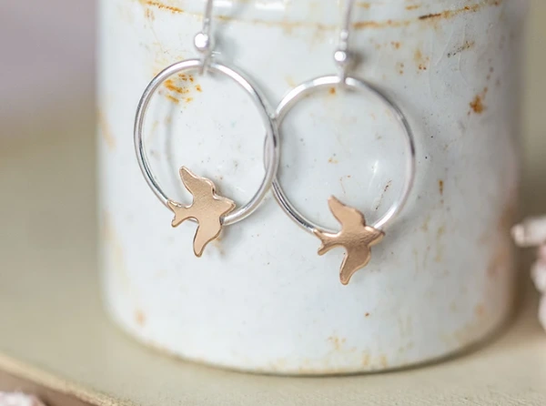 Golden Swallow Hoop Earrings