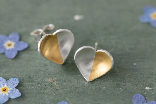 Golden Hearted Stud Earrings