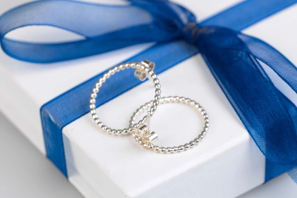 Silver Beaded Hoop stud earrings 