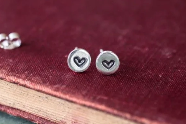 Little Love Heart Stamped Stud Earrings