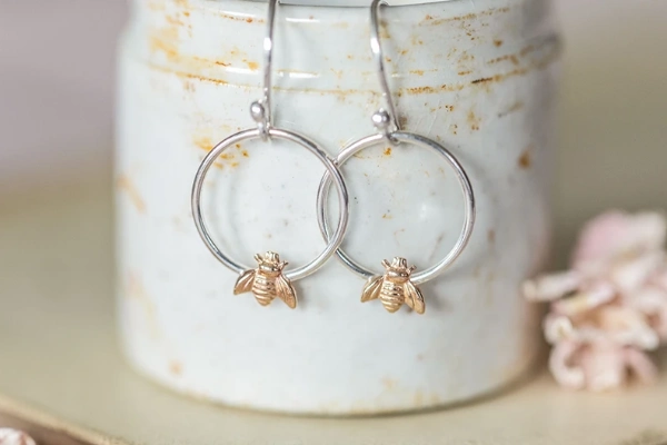 Golden Busy Bee Hoop Earrings
