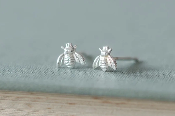 Silver Busy Bee Stud Earrings