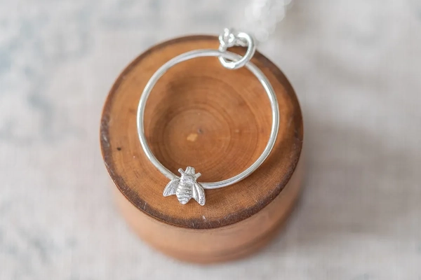 Silver Busy Bee Hoop Necklace