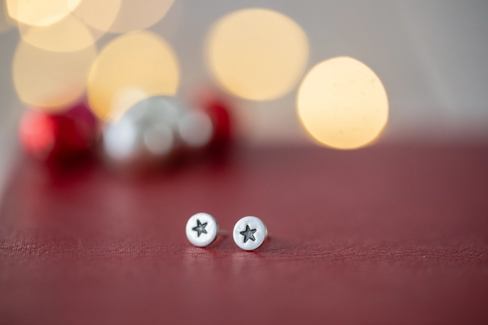 Stamped Silver Star Stud Earrings