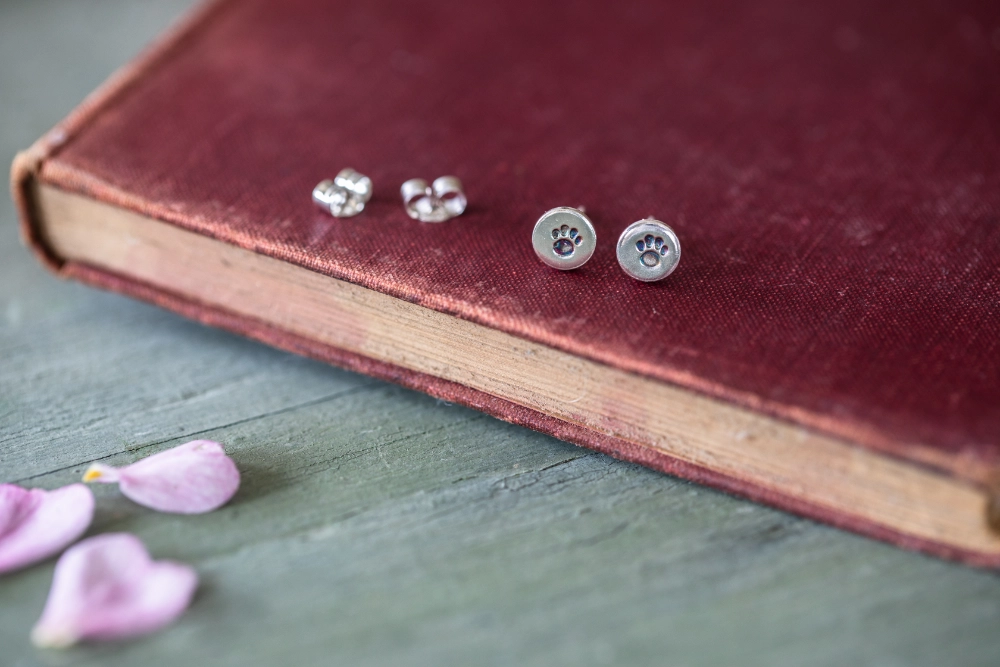 Silver Paw Print Stud Earrings