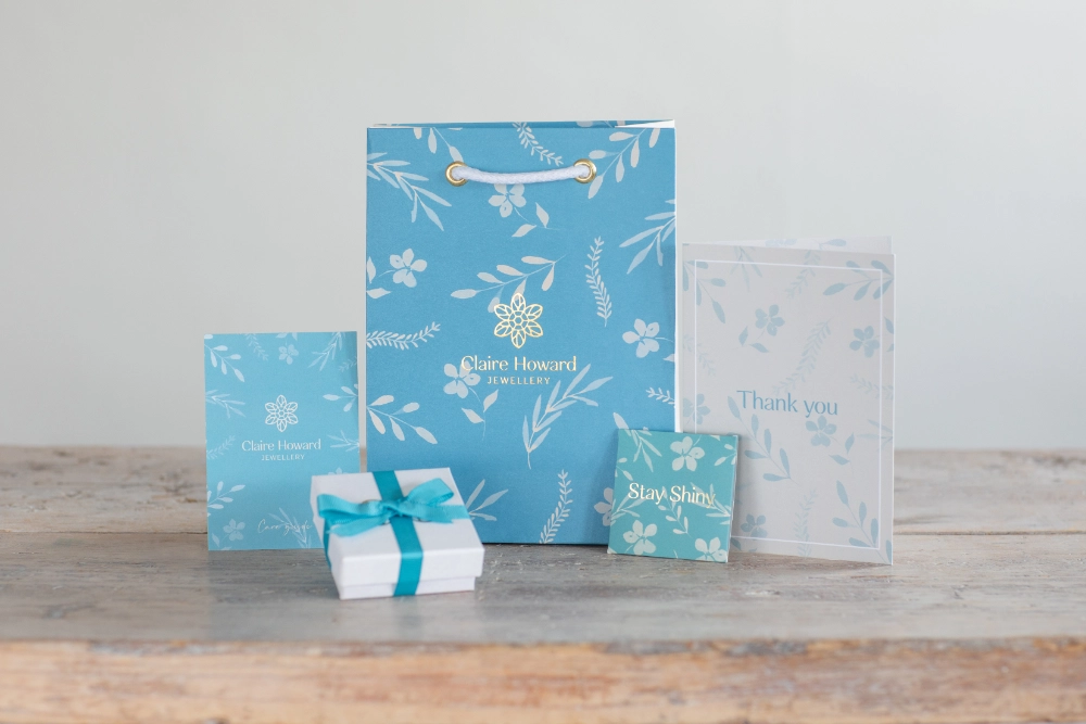 luxury jewellery boxes and gift bag, floral inspired