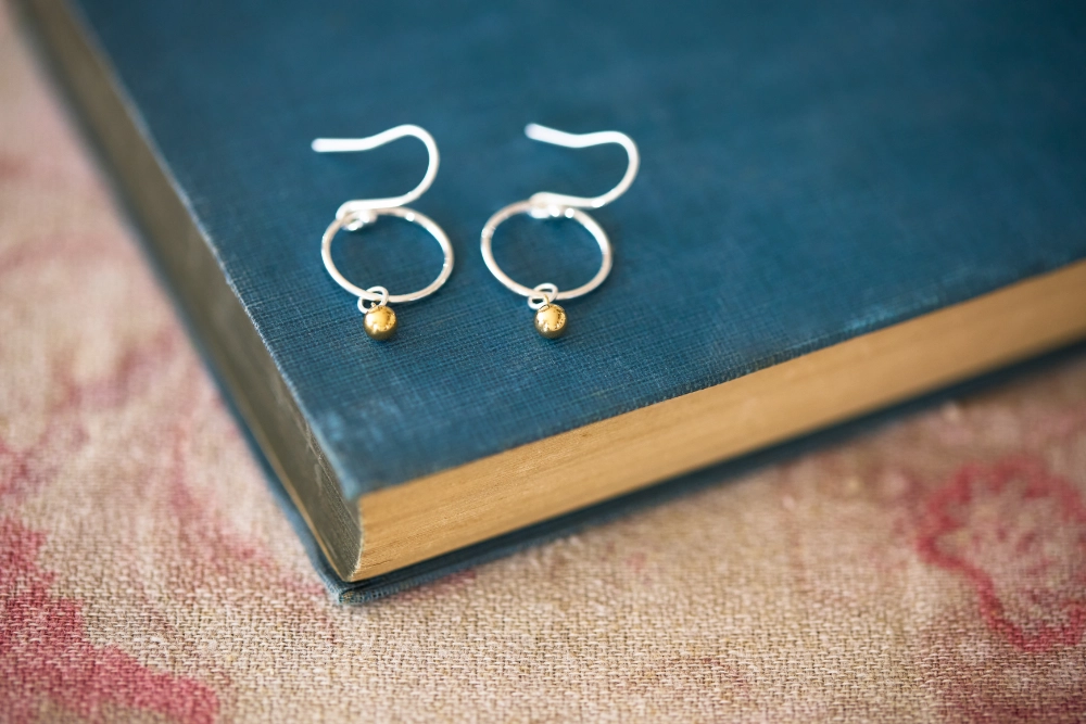 Silver Hoop Earrings with 9ct Gold Ball – A Little Touch of Gold