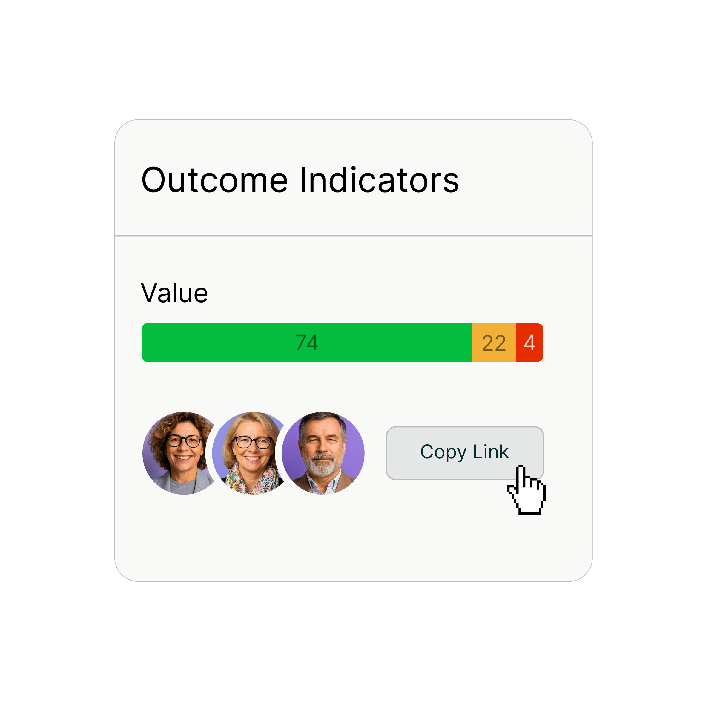 Outcome Indicators card with Net Promoter Score ready to share with exec, L&D, and manager.