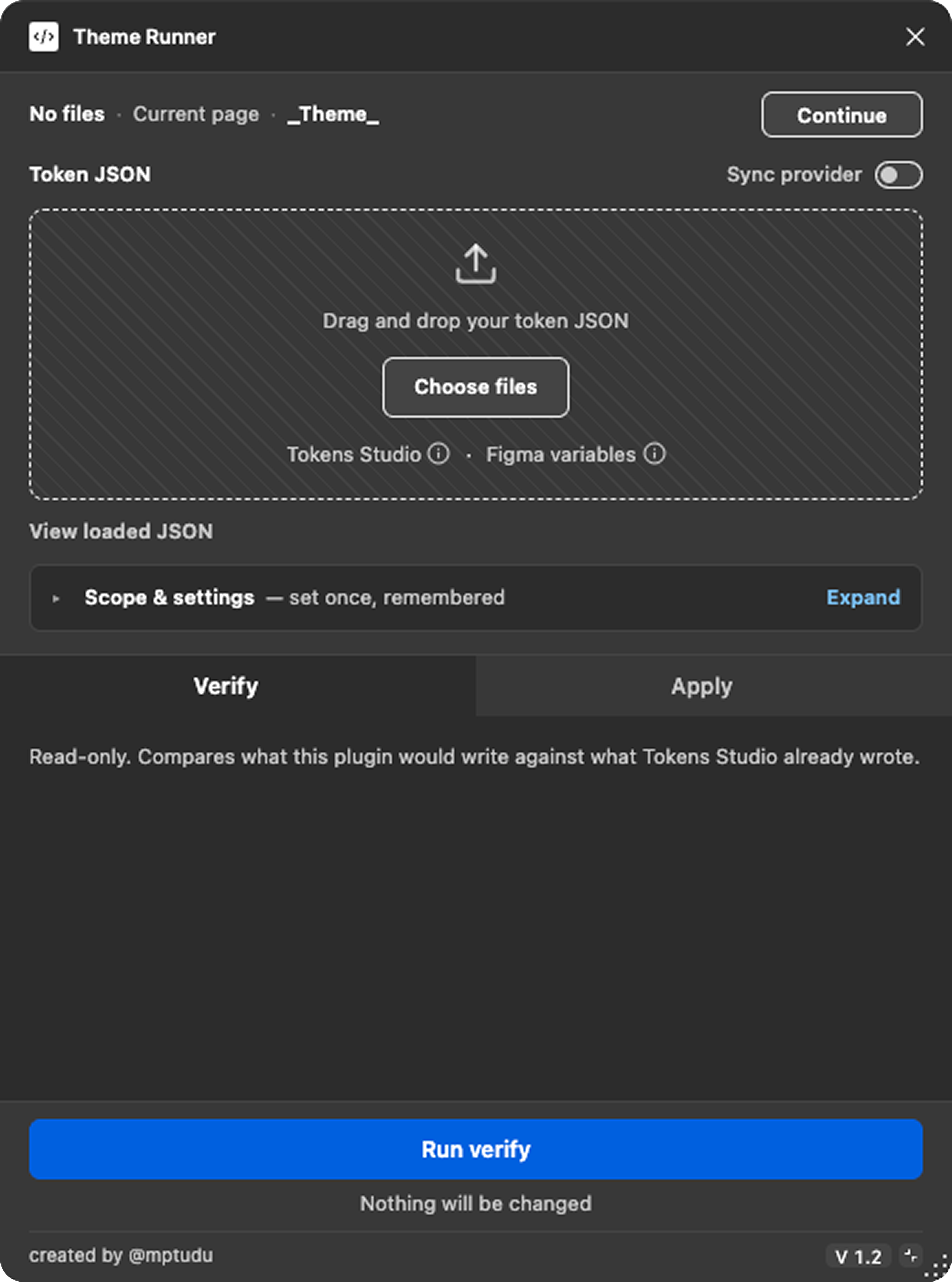 The Theme Runner plugin window open over the Figma canvas