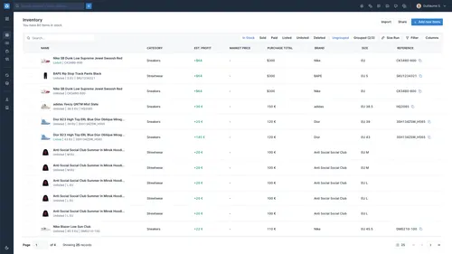 Reselling inventory dashboard