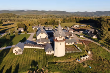 grain silo overlooking a farm