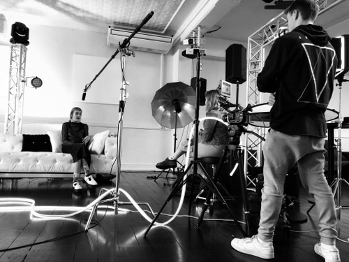 Connor Slattery on Film Set in New Zealand - Black and White