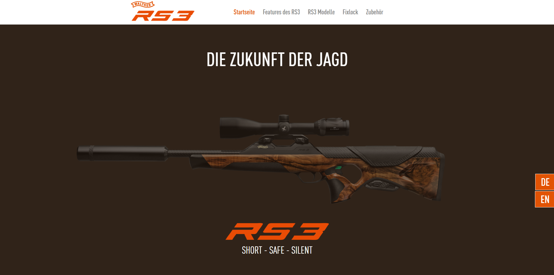 Produktlandingpage der RS3 für Carl Walther im Browser