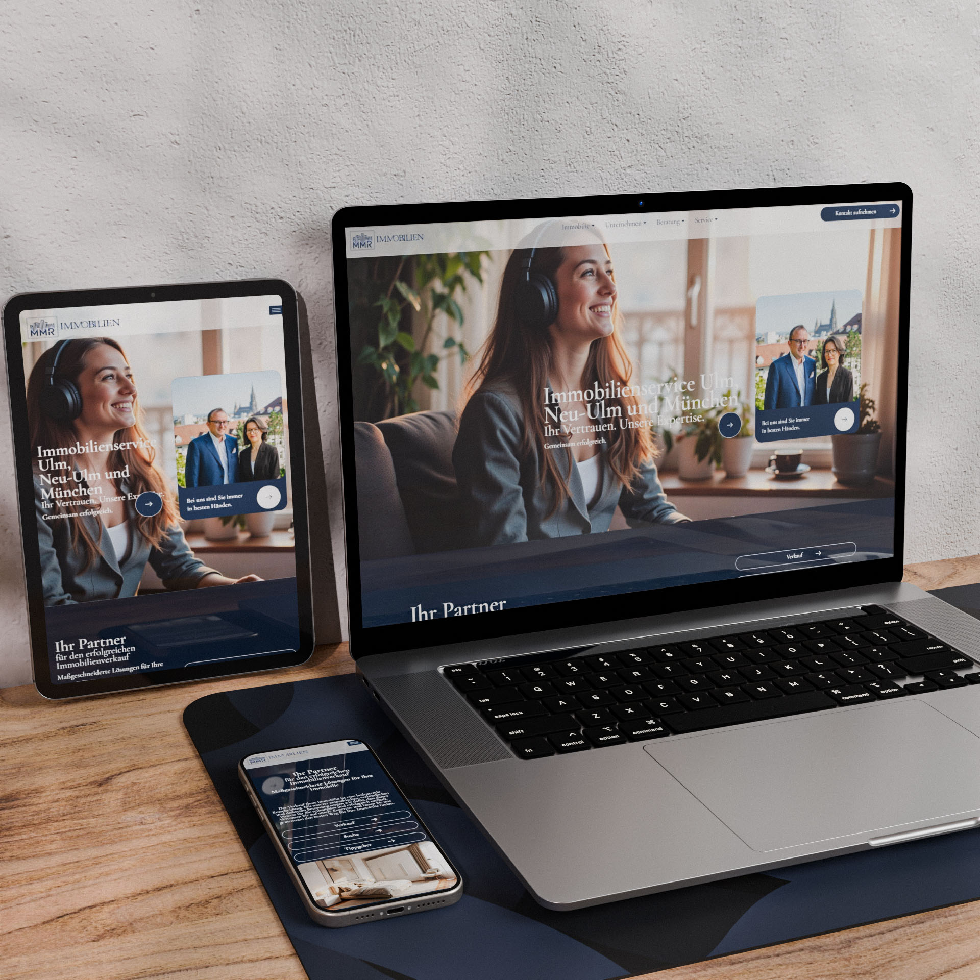 Landingpage für Rau Immobilien auf einem Laptop, Tablet und Smartphone
