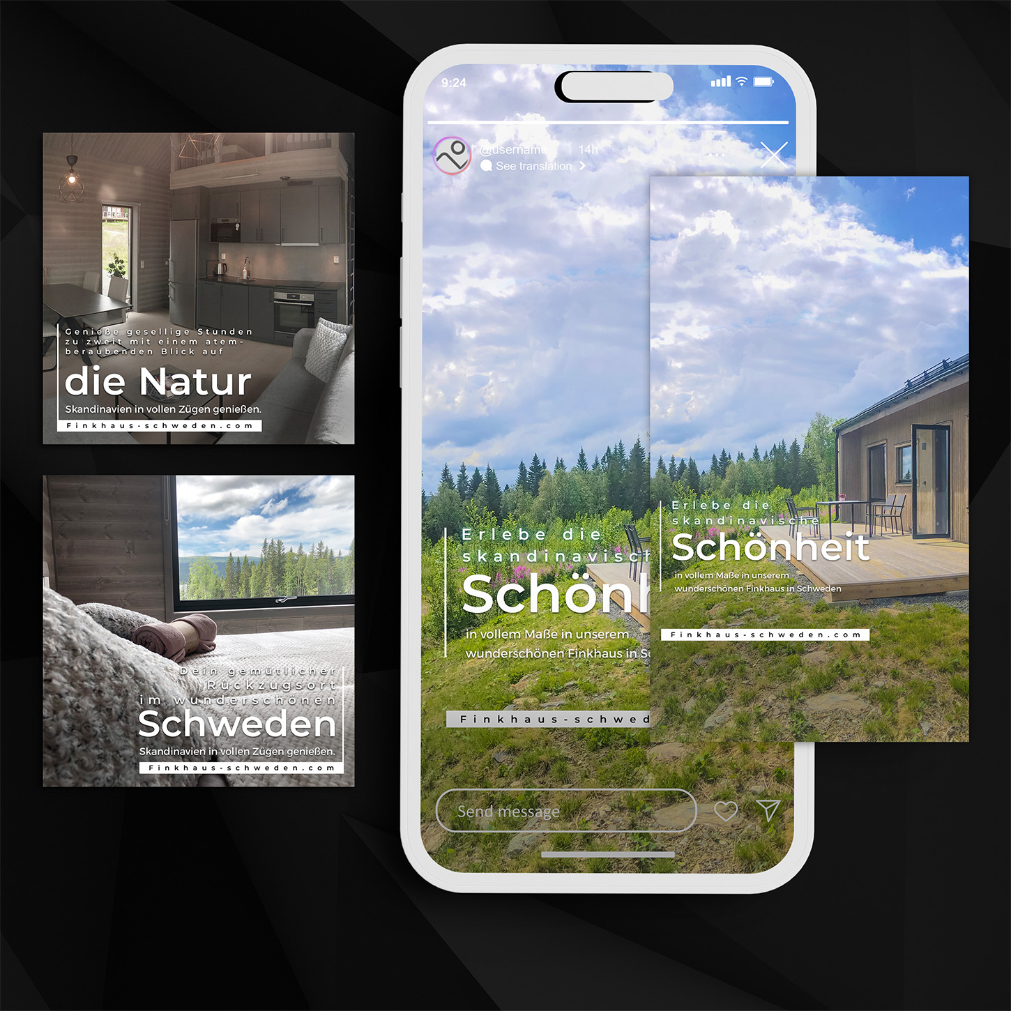 Instagram-Stories für ein Ferienhaus in Schweden im Smartphone-Format