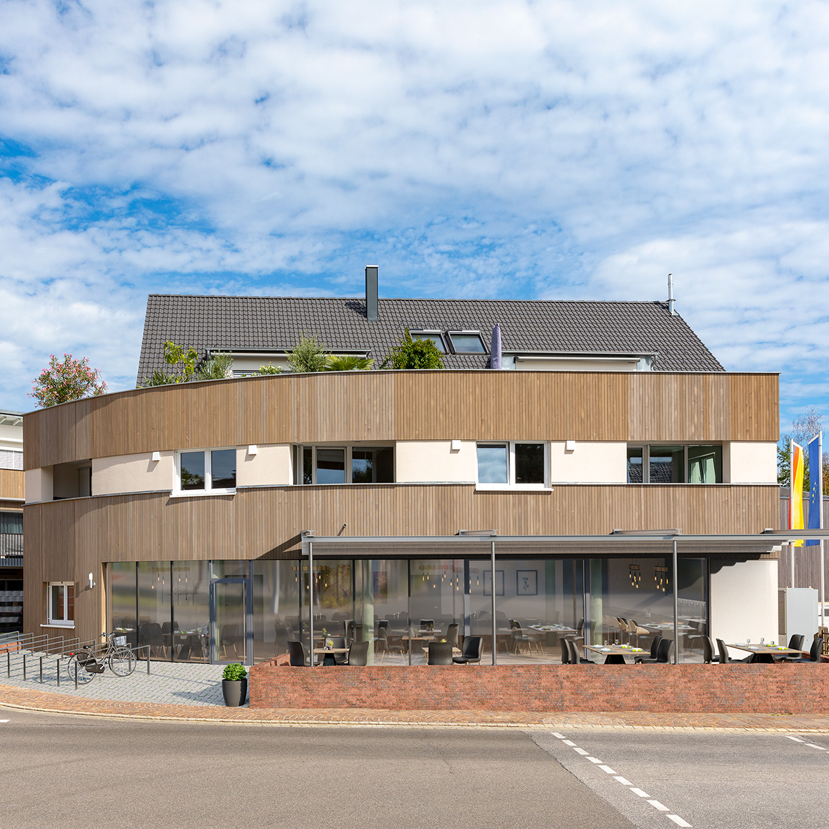 Architekturvisualisierung des Cafés in Kressbronn in der Außenansicht