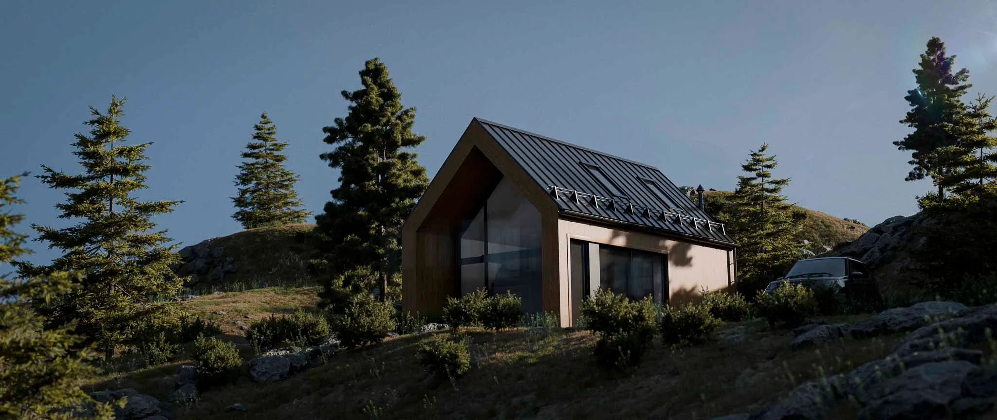 Architekturvisualisierung eines Hauses in einer Berglandschaft