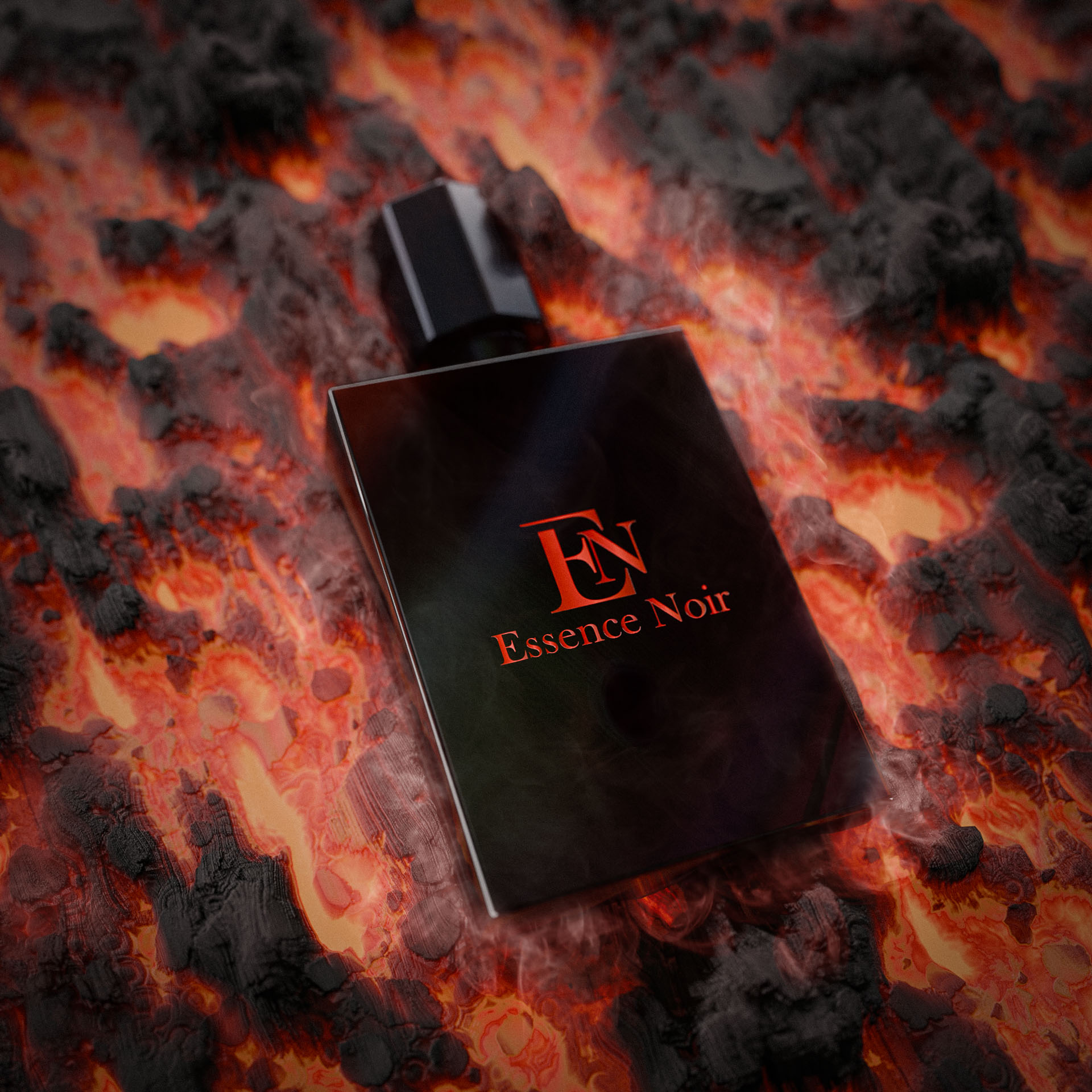 Rendering des Parfums Essence Noir vor Lava und glühendem Gestein