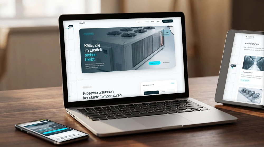 Konzeptstudie KELVAN Kältesysteme: Website auf mehreren Geräten