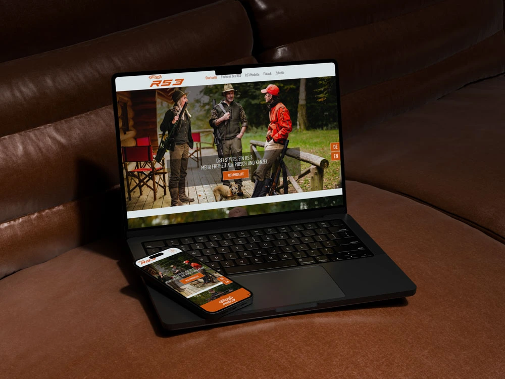 Landingpage für den Walther RS3 auf Laptop und Smartphone