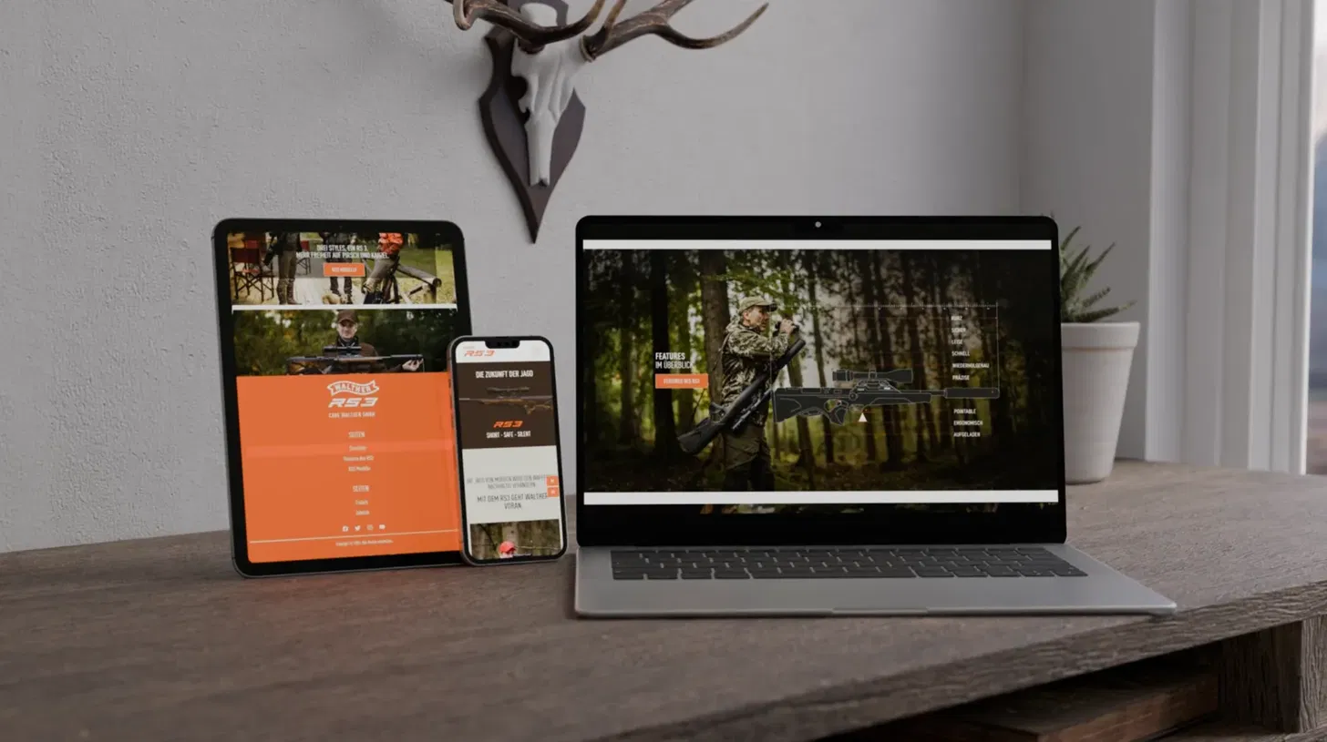 Landingpage für den Walther RS3 auf Laptop, Tablet und Smartphone