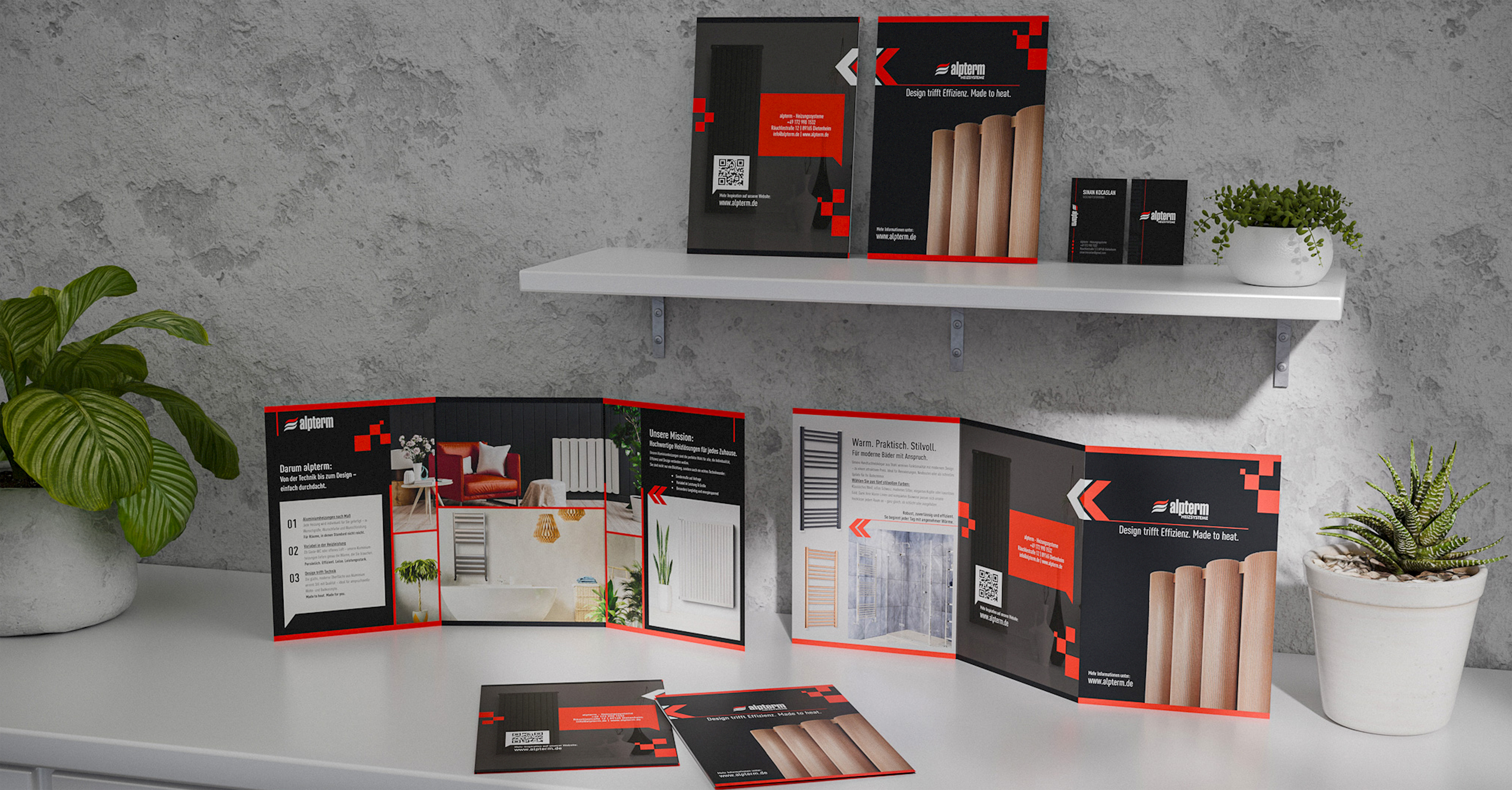 alpterm Heizsysteme - Professionell gestaltete Visitenkarte und Flyer für einen Heizungsvertrieb - Visitenkartendesign, Flyerdesign - Grafikdesign - Freelancer Duo Wisckow Vision / LODesign aus Ulm